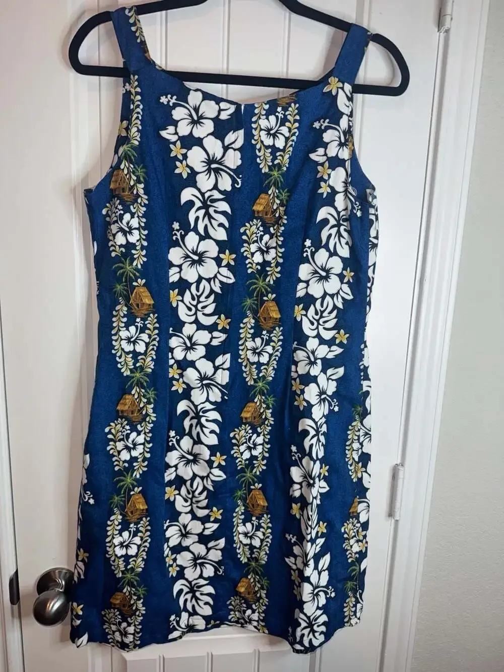 Vintage Kilani Hawaiian Blue Hibiscus Floral 100%‎ cotton  Dress  vacation